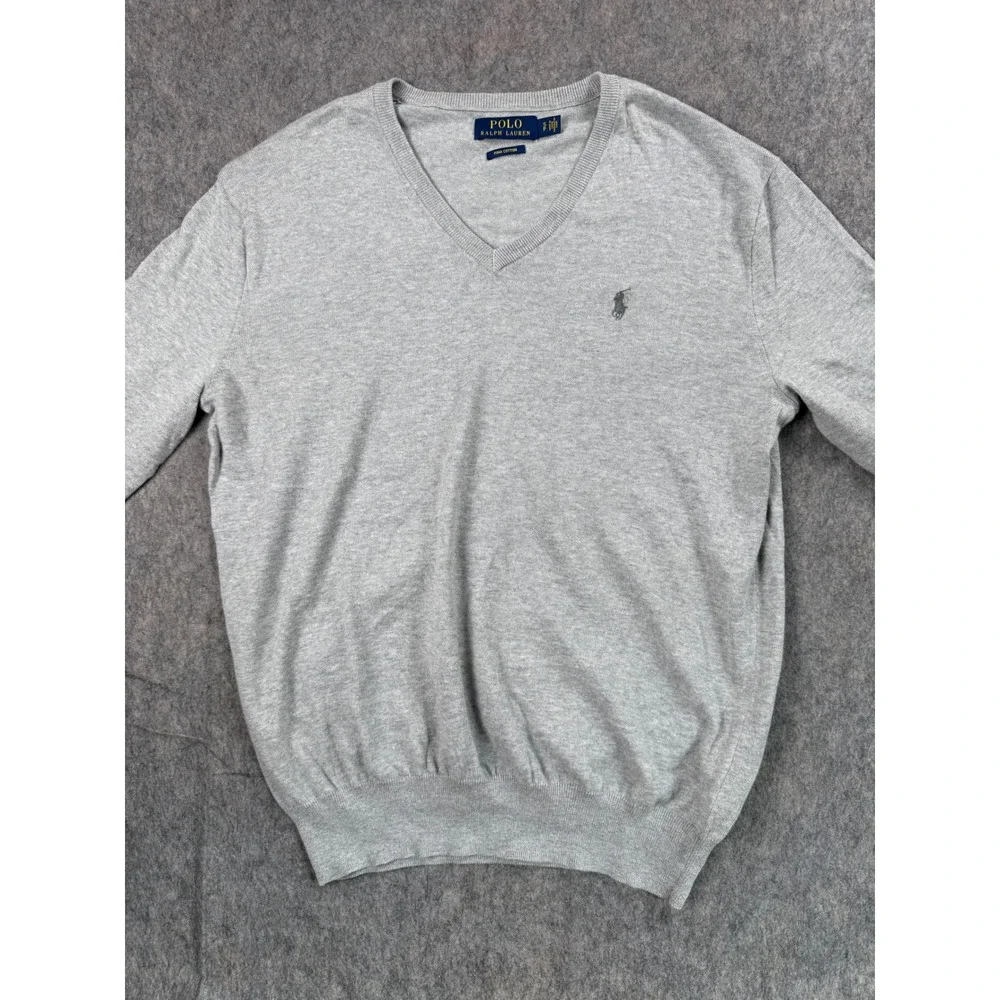 Polo Ralph Lauren Mens Pima Cotton V-Neck Sweater Gray Small Pony Logo Heather